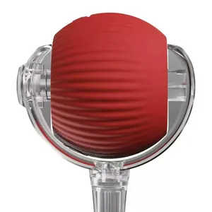 Palla giocattolo elettrica rossa a coste con supporto trasparente per il gioco dei gatti