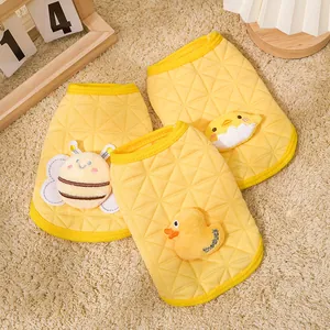 Yellow quilted pet sweatshirts with cute animal patches for puppies and kittens