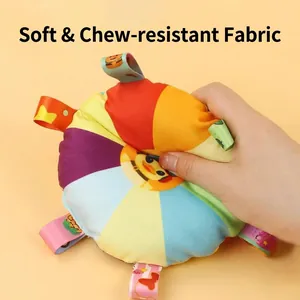 Morbido giocattolo per cani frisbee in peluche con etichette colorate resistenti