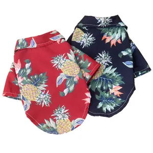 Stylish summer Hawaiian pineapple print pet shirts for small and medium dogs in red and blue
