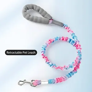 Elastic Bungee Dog Leash With Padded Foam Handle Shock Absorbing Nylon Pet Leash Heavy Duty Alloy Swivel Clip For Walking