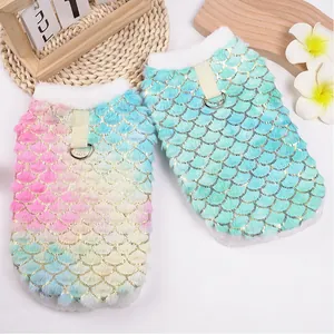 Warm gradient mermaid scale dog fleece hoodie with D-ring for autumn and winter
