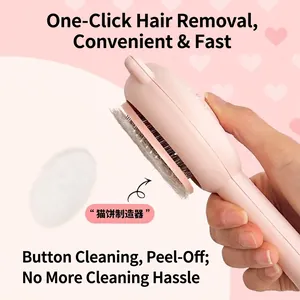 Self-cleaning pet grooming brush with one-click hair removal button for cats and dogs