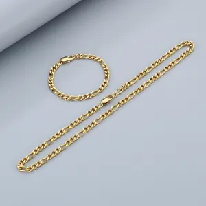 Elegante gouden roestvrijstalen Figaro-ketting en armband sieradenset voor dames