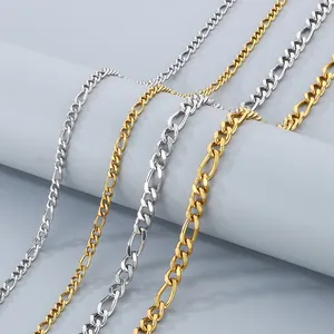 Elegante roestvrijstalen 3:1 Figaro-schakelketting in goud- en zilverkleurige afwerking