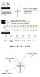 Detailed view of Moissanite cross necklace with D color VVS1 clarity specifications