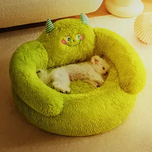 Cozy green plush monster dog bed sofa for small breeds like Teddy and Bichon Frise