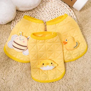 Yellow quilted puppy sweatshirt vest with cute plush animal patches for kittens