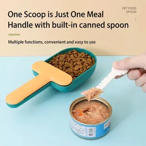 Multifunctional teal pet food scoop and can spoon set with a creative ice cream design
