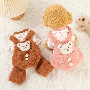 Warmer Fleece-Hunde-Overall mit Bärenmuster in Braun und Rosa für kalte Wintertage