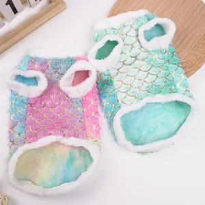 Cozy gradient mermaid scale pet sweater for dogs and cats with warm plush fleece lining