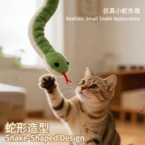 Interactive green corduroy snake plush pet toy for cats and dogs teething and playing