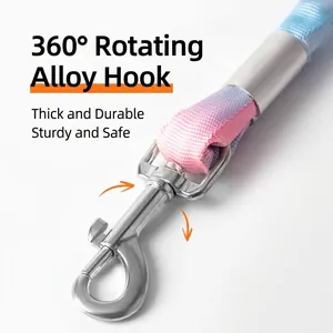 Durable 360 degree swivel alloy hook detail on pink and blue gradient dog training leash