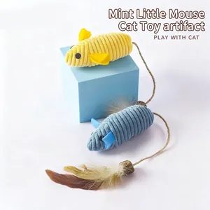 Plush Simulation Mouse Cat Toy With Silvervine Natural Feather And Bell Durable Chew Interactive Cat Toy For Indoor Cats