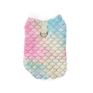 Warm colorful mermaid scale fleece pet vest with D-ring, gradient winter dog hoodie.