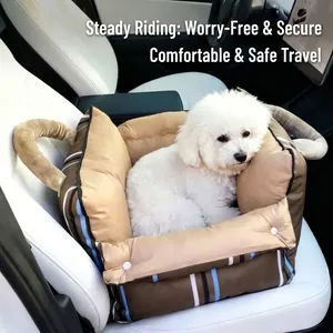 Siège de Voiture Universel en Coton PP pour Animaux Lit Rayé Épaissi pour Petits Moyens Chiens Chats Nid de Sécurité de Voyage Lit Portable pour Animaux