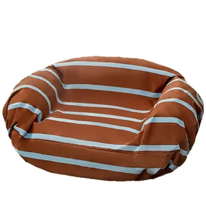 Canapé lit confortable pour animaux avec rayures marron et housse lavable amovible