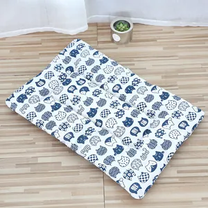 Breathable linen pet mat with navy blue cat pattern, universal for cats and dogs in all seasons