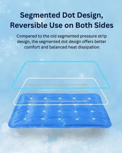 Dettaglio della struttura a strati e del design a punti del tappetino in gel refrigerante blu.