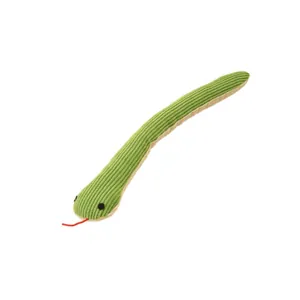 Durable green corduroy plush snake toy for dog teething and interactive indoor play