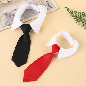 Elegant adjustable pet necktie with white shirt collar for small dogs and cats set