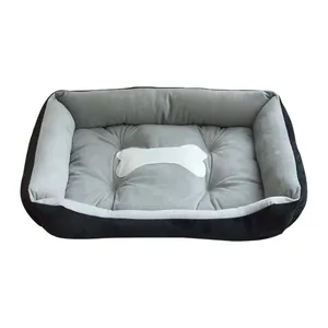 Comfortable plush rectangular pet bed with bone decoration for small and medium dogs