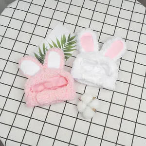 Süße Plüsch-Hasenohren-Verwandlungsmützen für Katzen in Rosa und Weiß, Haustierkostüm