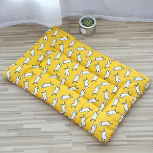 Soft breathable linen pet cushion with cute white duck pattern for cats and dogs indoors