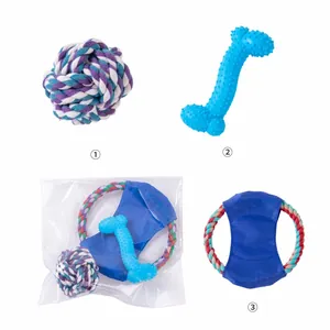 Robustes 3-teiliges Hundespielzeug-Set mit Seilball, Gummiknochen und Zerrring