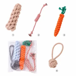 Détail de divers jouets à mâcher pour chiens en corde de coton durable en forme de carotte
