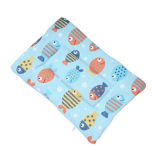 Breathable linen pet mat with cartoon fish pattern for dogs and cats