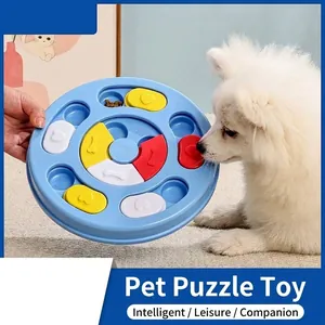 Jouet Puzzle pour Animaux de Compagnie Chien Chat Interactif Alimentation Lente Jeu Plateau de Cachette en Plastique Rond Patte Hexagone