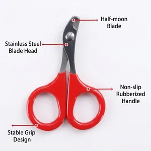 Stainless steel pet nail clippers with red handles for cats and small animals