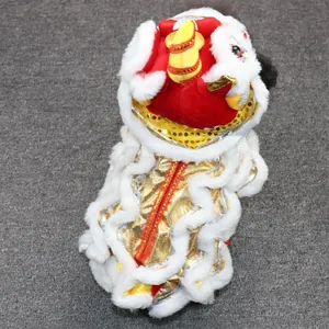 Festive red and gold Chinese Lion Dance pet costume for dogs for Lunar New Year