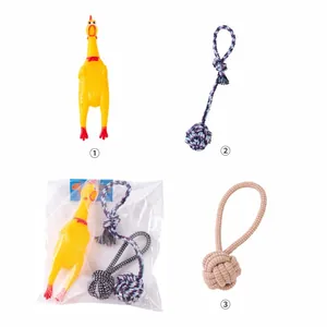 3er-Set Hundespielzeug inklusive Gummi-Schreihuhn und geflochtenen Seilbällen
