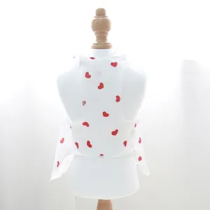 Elegant white pet summer princess dress featuring cute red heart prints for small dogs