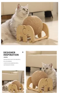 Pallina tiragraffi premium per gatti in legno a forma di elefante con sisal rotante