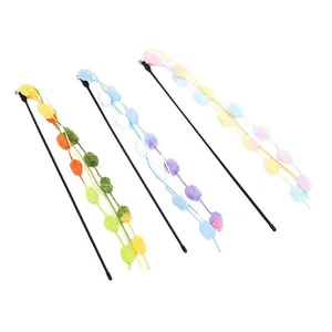 Set bacchette gioco per gatti con asta lunga, pompon di peluche e campanellini