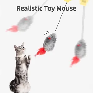 Gatto giocattolo interattivo topo di peluche appeso con coda di piume realistiche