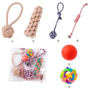 Comprehensive 6-piece dog chew toy set featuring cotton rope knots and multi-colored balls