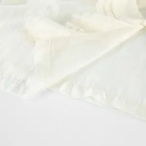 Close-up of high-quality Tencel fabric texture and ruffled hem stitching details