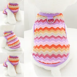 Atmungsaktive Hohle Gestrickte Haustier Hundeweste Böhmisches Zickzack-Muster Gestreifte Sommer Katzenkleidung Mit D-Ring Leinenbefestigung