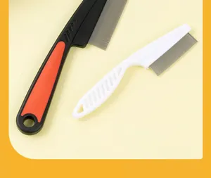 Close-up showing the dense stainless steel teeth and non-slip handles of pet grooming combs