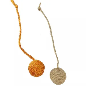 Pelotas de sisal natural para gatos con cuerda larga para colgar, rascar e interactuar