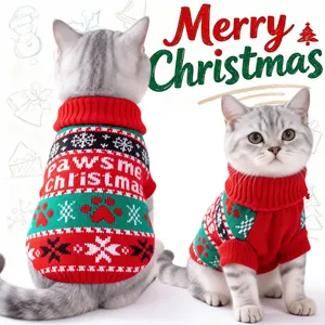 Christmas Pet Dog Sweater Knitted Warm Puppy Clothes Pawsome Christmas Letter Print Snowflake Small Medium Dog Apparel Holiday Party