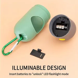 Tragbarer Kapsel-Hundekotbeutel-Spender mit integrierter LED-Taschenlampe und Karabiner.