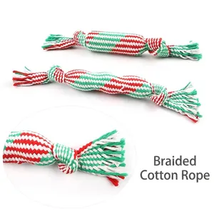 Langlebiges Hundekauspielzeug aus Baumwollseil in Zuckerstangenform, rot und grün