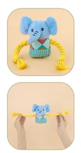 Giocattolo di peluche per cani a forma di elefante con corda di cotone resistente.