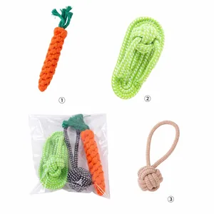 Detailed view of 3-piece durable cotton rope dog toys set for teething
