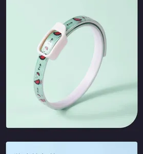 Detail of an adjustable pet collar with cute watermelon pattern and Japanese text